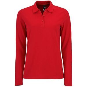 SOLS Womens/Ladies Perfect Long Sleeve Pique Polo Shirt / Red